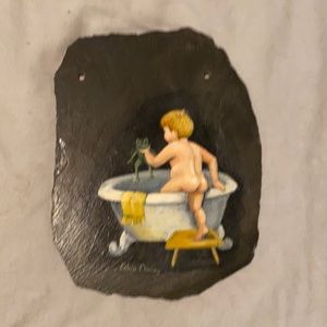 Slate painting bathroom boy frog